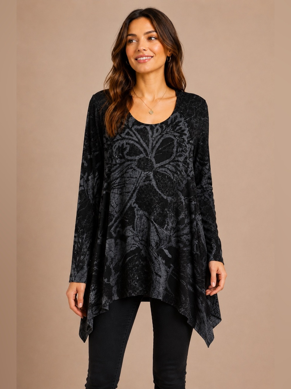 Soft Surroundings Renaissance Swing Tunic Black Gray Top L‎ Lagenlook